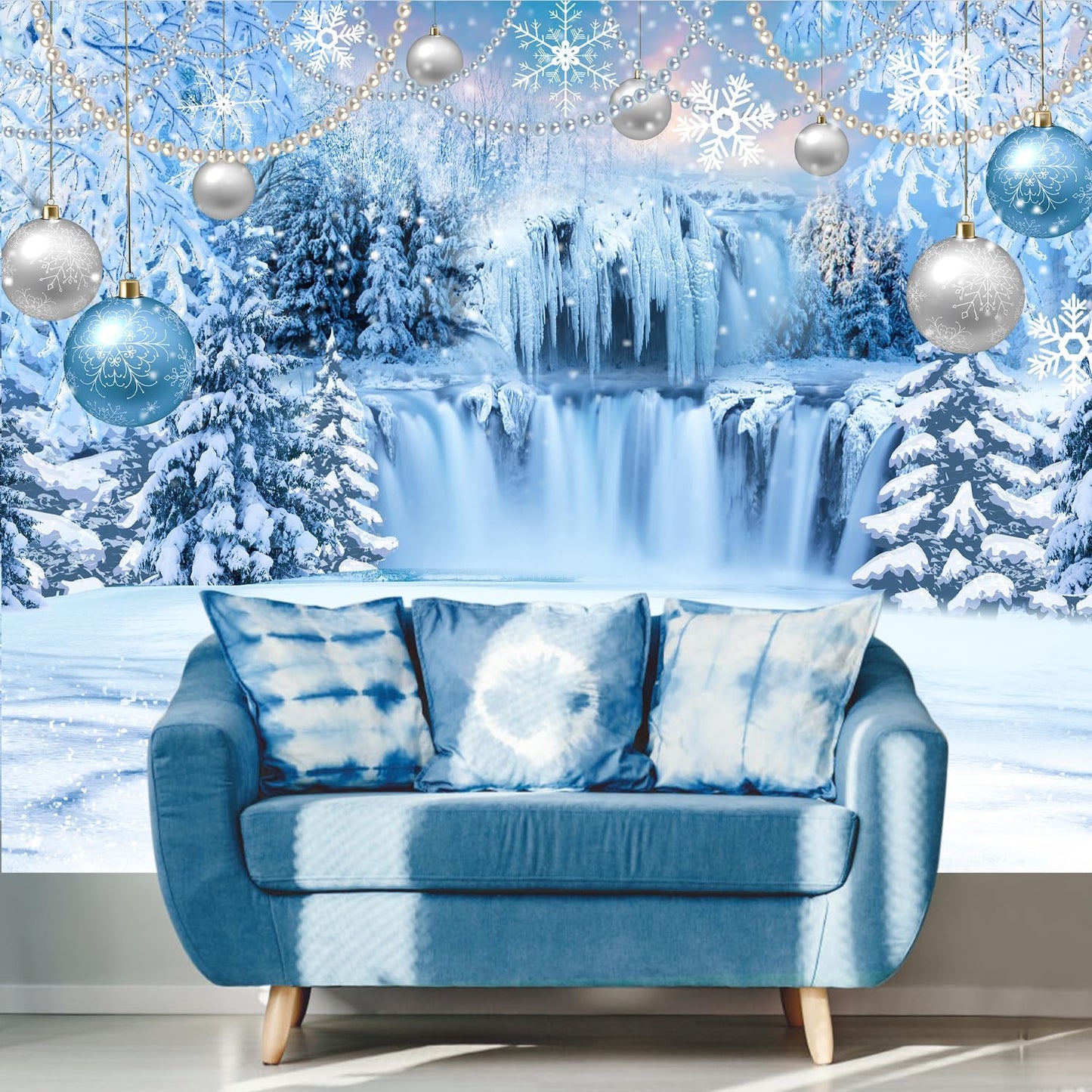 DUAIAI Frozen Winter Christmas Backdrop, Birthday Party Decorations Crystal Pendant Ice and Snow White World Wonderland