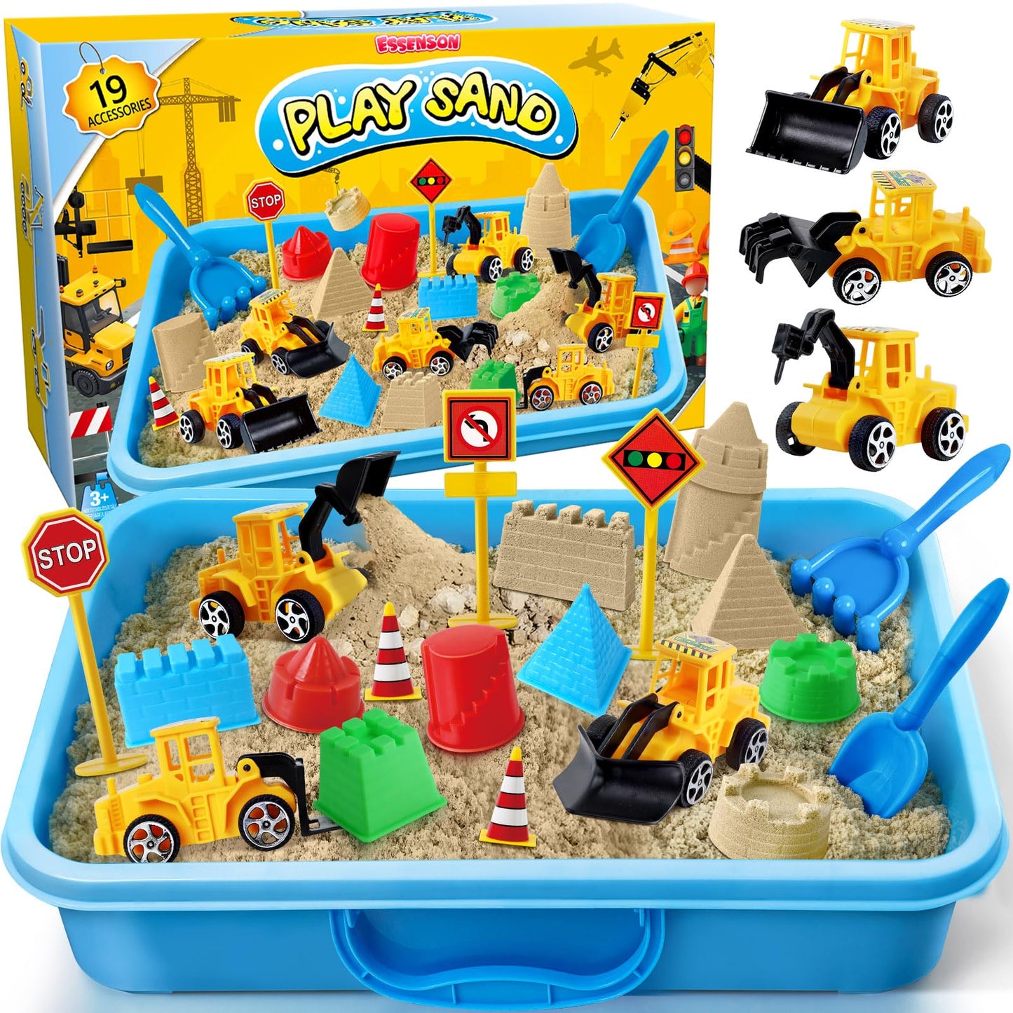 ESSENSON Sensory Bin, Construction Kit with Sensory Sand, Play Sand Pretend Play Beach Toy, Sandbox for Girls and Boys