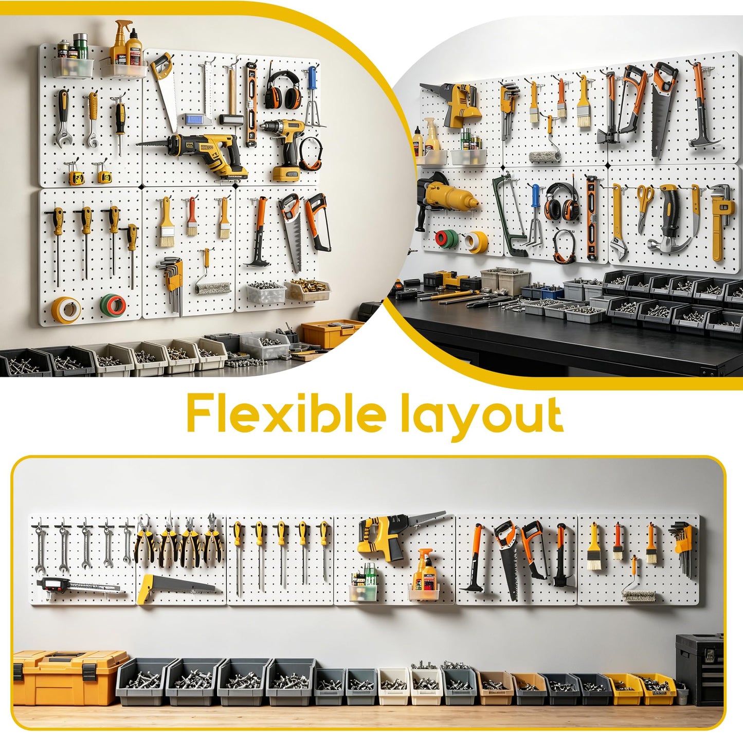 PHX Grove Peg Board for Tools, 6 Pack Metal Pegboard Wall Organizer with Hooks,14.76"×10.82" White Pegboard Panels for Walls Home, Garage Tool Storage, Kitchen, Office Organization, Craft Room