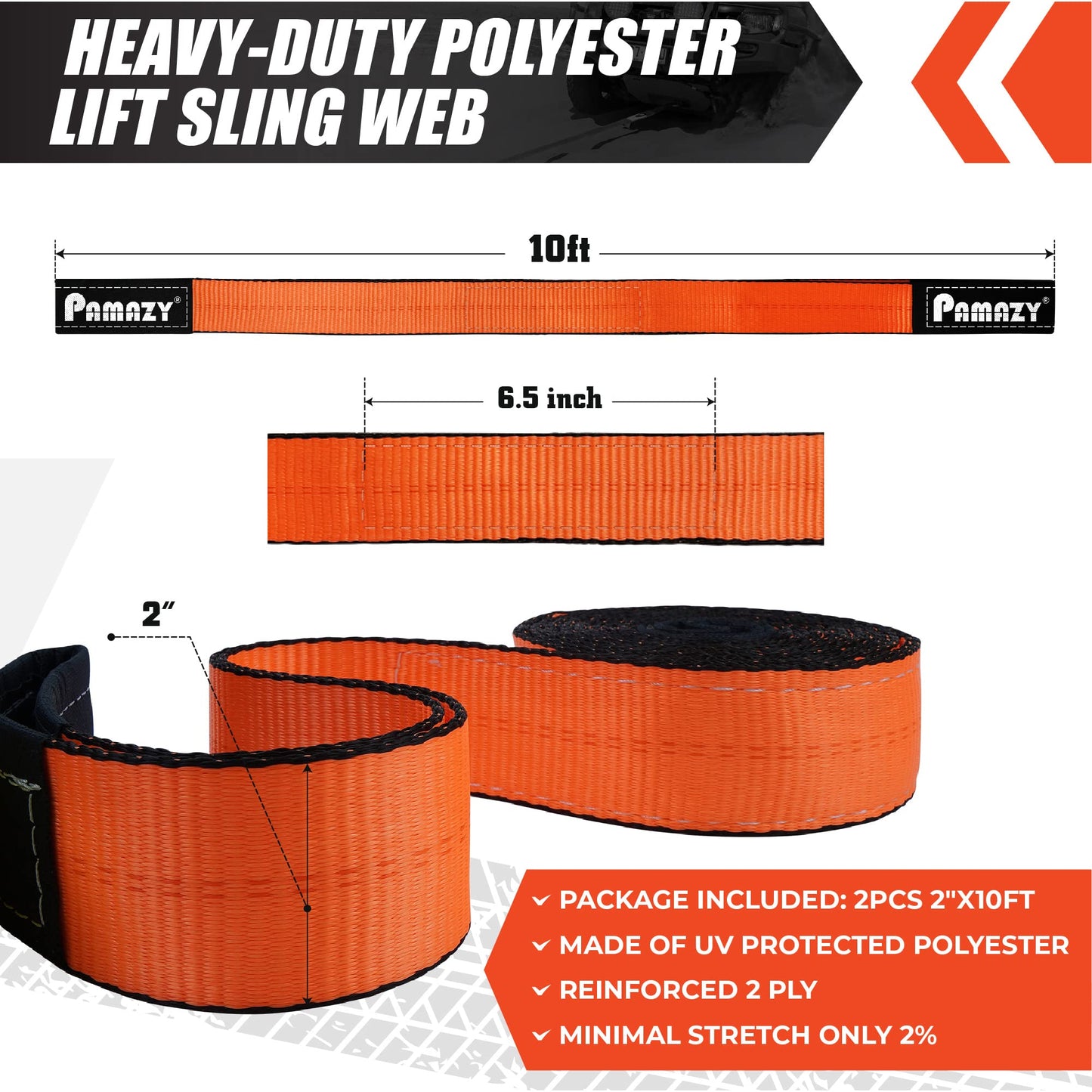 2 Pack 2" x10FT Super Sturdy Lift Sling Strap, 18800 Pound Capacity Heavy Duty Eye-Eye Nylon for Hoist, 2-Ply Twist Polyester Rigging, Tree Saver Recovery Web Sling Winch