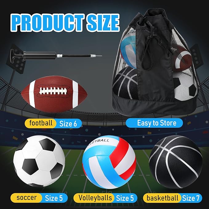 Jerify 4 Pcs Sport Balls Set Official Size Athletic Balls Include Soccer, Football, Basketball, Volleyball for Indoor Outdoor Game Youth Adult Operation Christmas Ball Gifts