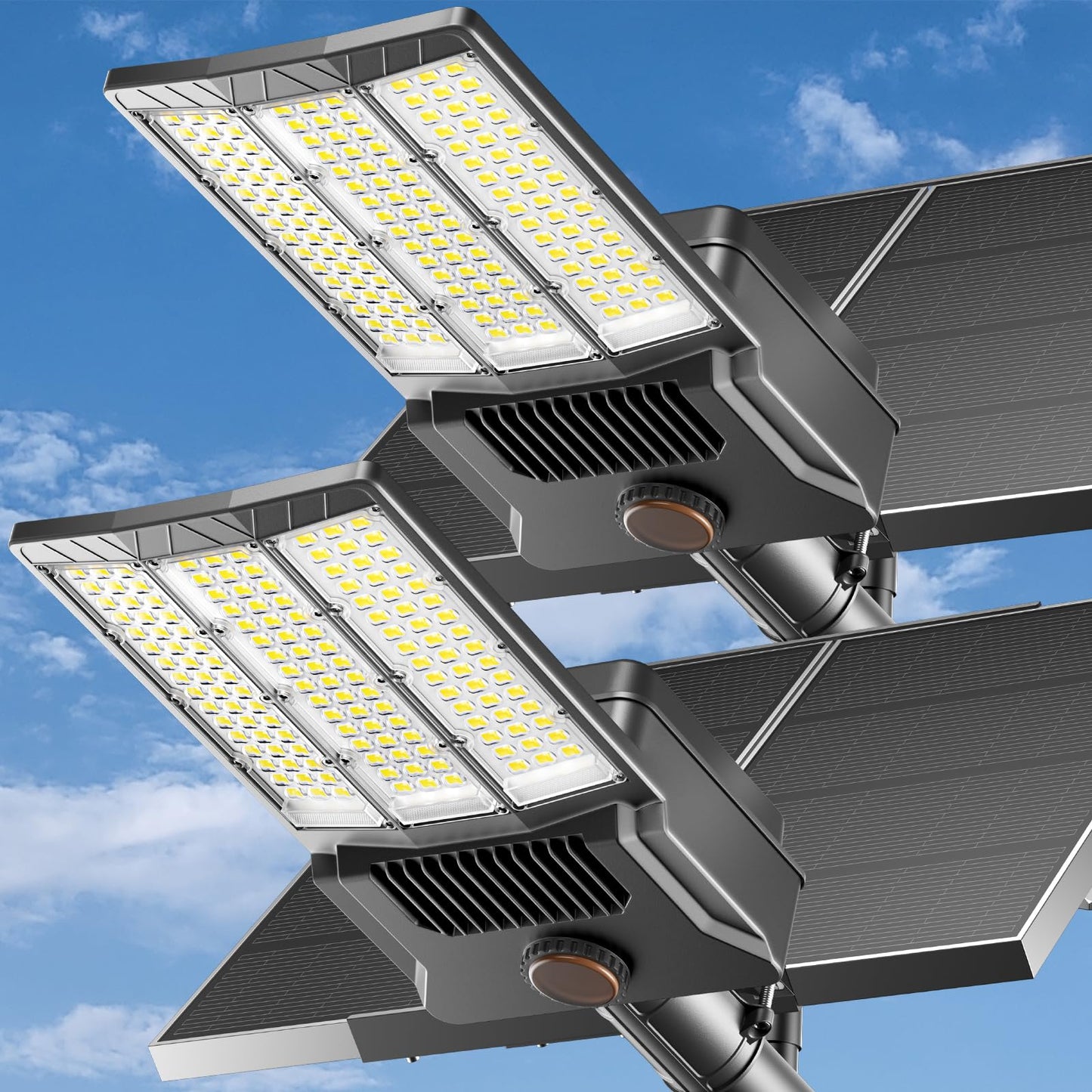 Adewalk 12000W Solar Street Light with Dual Solar Panels, Commercial Grade Parking Lot Lights with Large LEDs, Flood Lights Outdoor wth Motion Sensor and Remote Control for Yard, Street 2 Pack