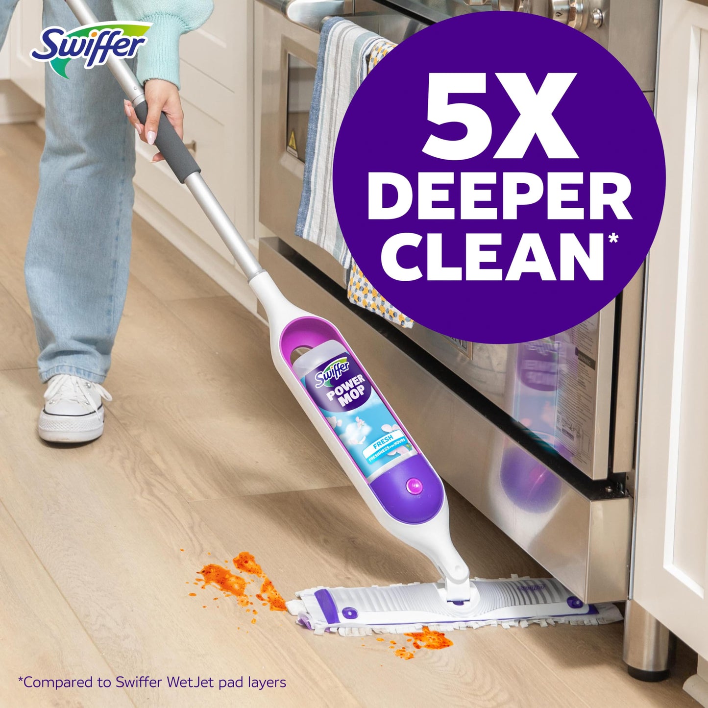 Swiffer PowerMop Multi-Surface Mop Kit for Floor Cleaning, Fresh Scent, Mopping Kit Includes PowerMop, 2 Mopping Pad Refills, 1 Floor Cleaning Solution with Fresh Scent and 2 Batteries