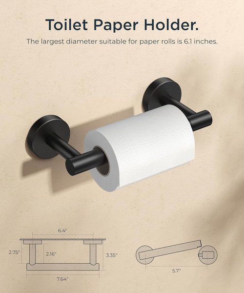 FORIOUS Toilet Paper Holder & Hand Towel Holder Set - Durable SUS304 Stainless Steel | Black Finish