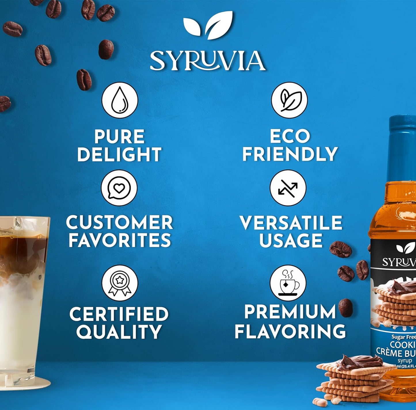 Syruvia Sugar Free Coffee Syrup - Cookie Crème Butter Flavor for Lattes & Desserts | 25.4 fl oz