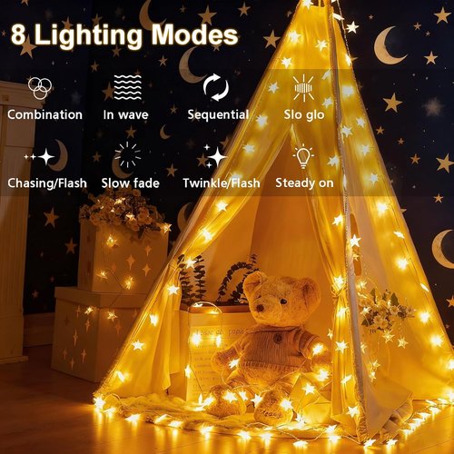 Echosari Star String Lights - Battery Operated LED Fairy Lights with Auto Timer | 158in, 8 Modes, Warm White