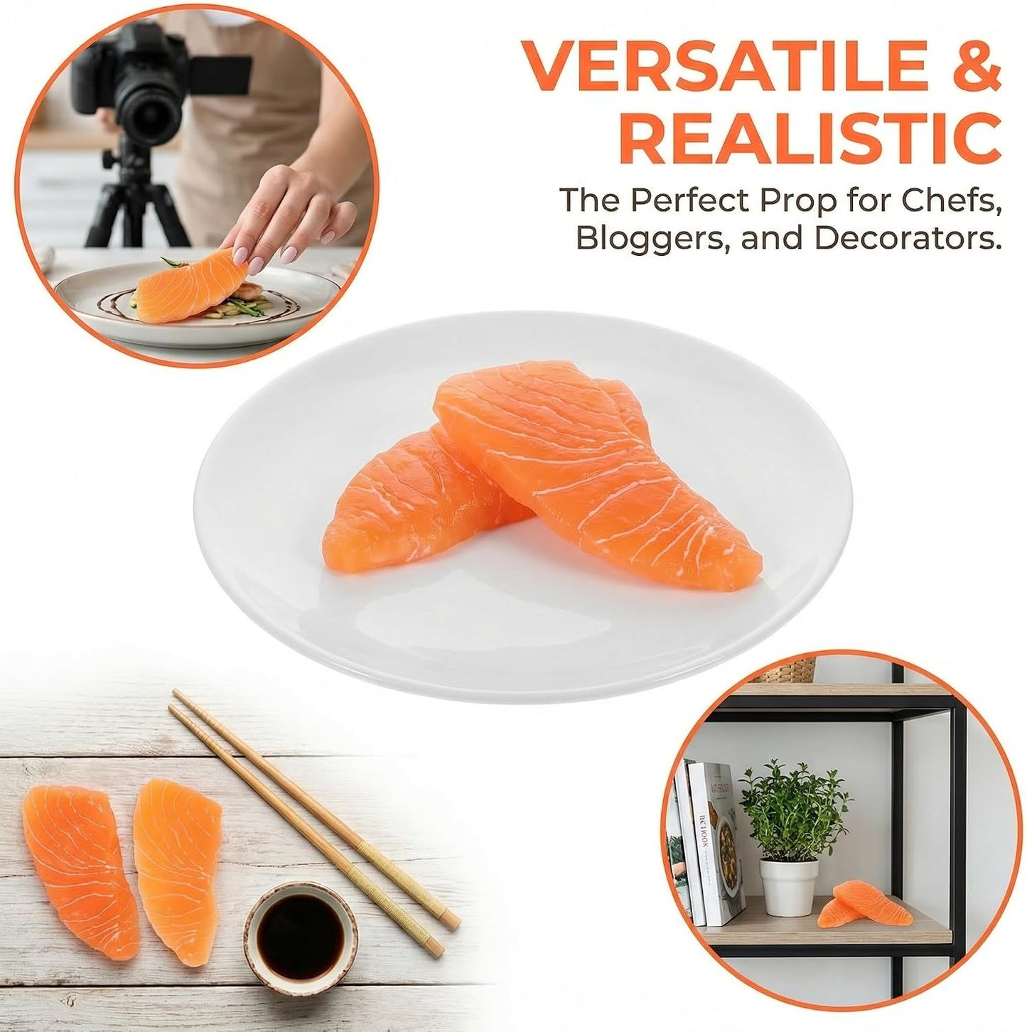 2pcs Totority Realistic Salmon Slice Food Model Perfect Artificial Sushi Prop for Kitchen Display, Home Decor