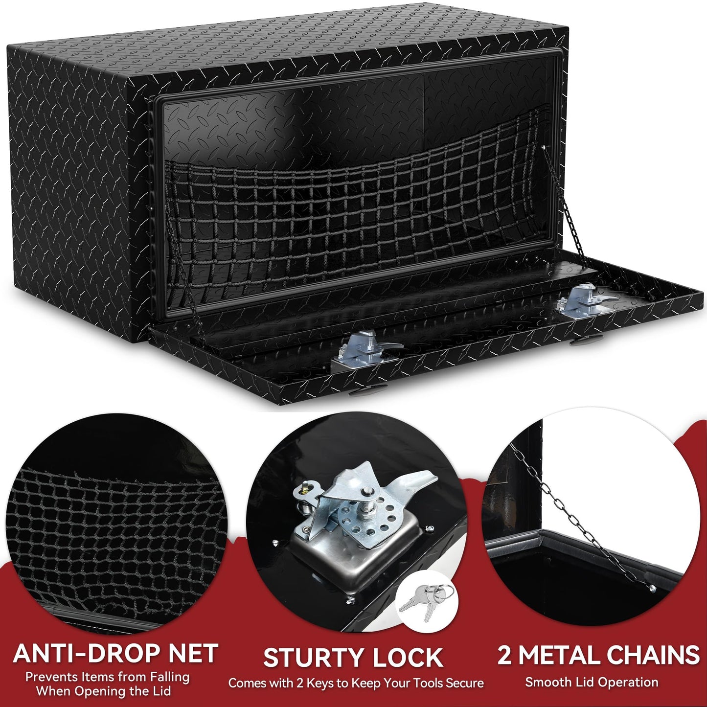 YITAMOTOR 36 Inch Underbody Tool Box, Heavy Duty Aluminum Diamond Plate Truck Tool Box, Waterproof Trailer Storage Box for Pick Up Truck Bed, RV Trailer with T-Handle, Lock and Keys