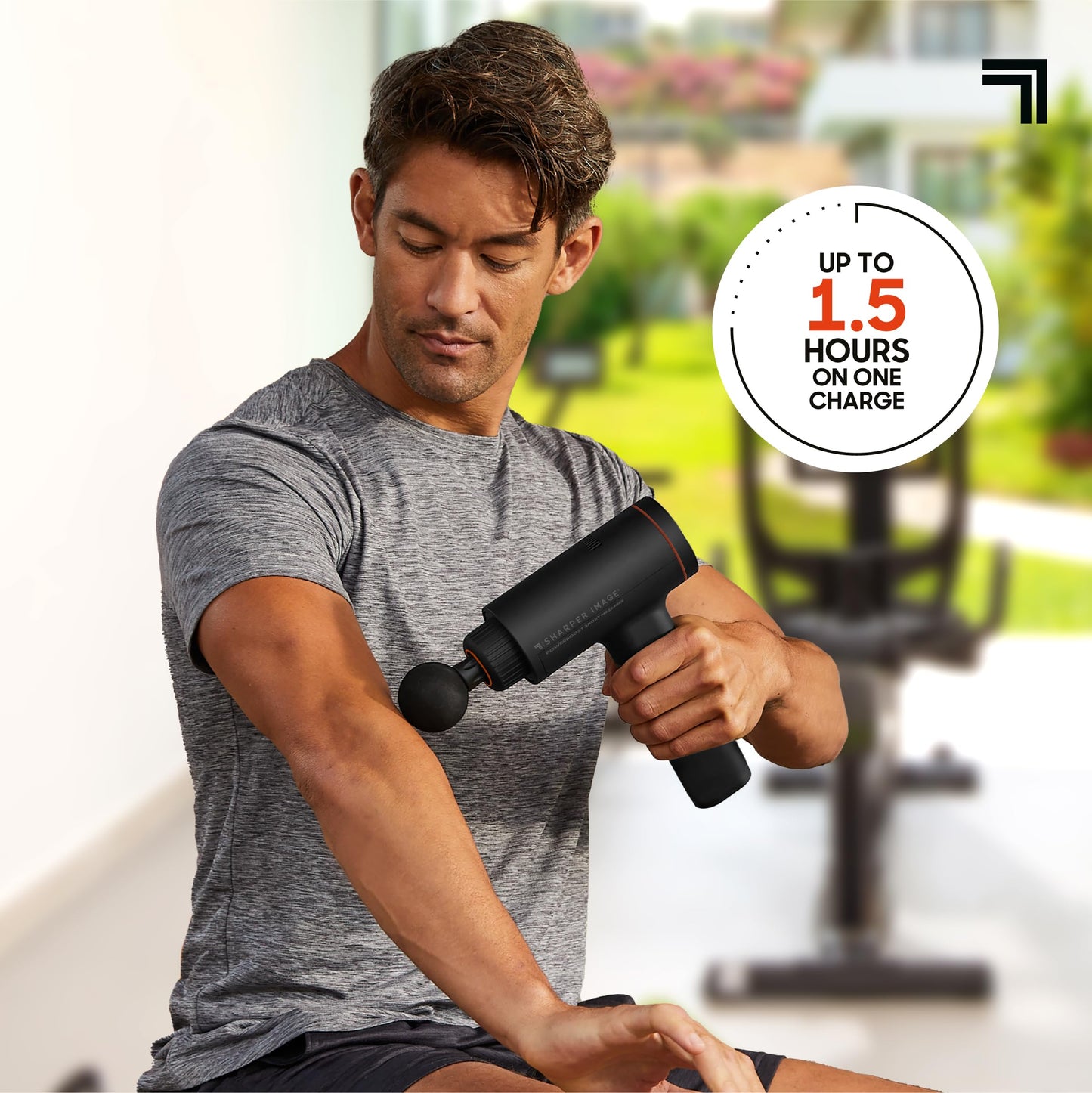 Sharper Image® Powerboost™ Sport Percussion Massager, Lightweight Portable Design with Quiet Drive Technology, Includes 3 Attachments