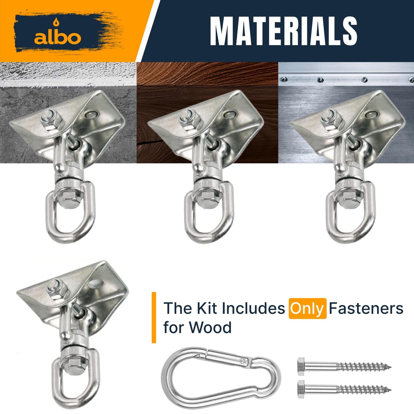 Albo 2650 LBS Heavy Duty Swing Hangers 4 Pack, 360° Swivel Ceiling Mount, Hammock Chair & Porch Swing Hardware,TRX, Yoga Swing & Punching Bag Ceiling Mount for Wood Beam & Concrete