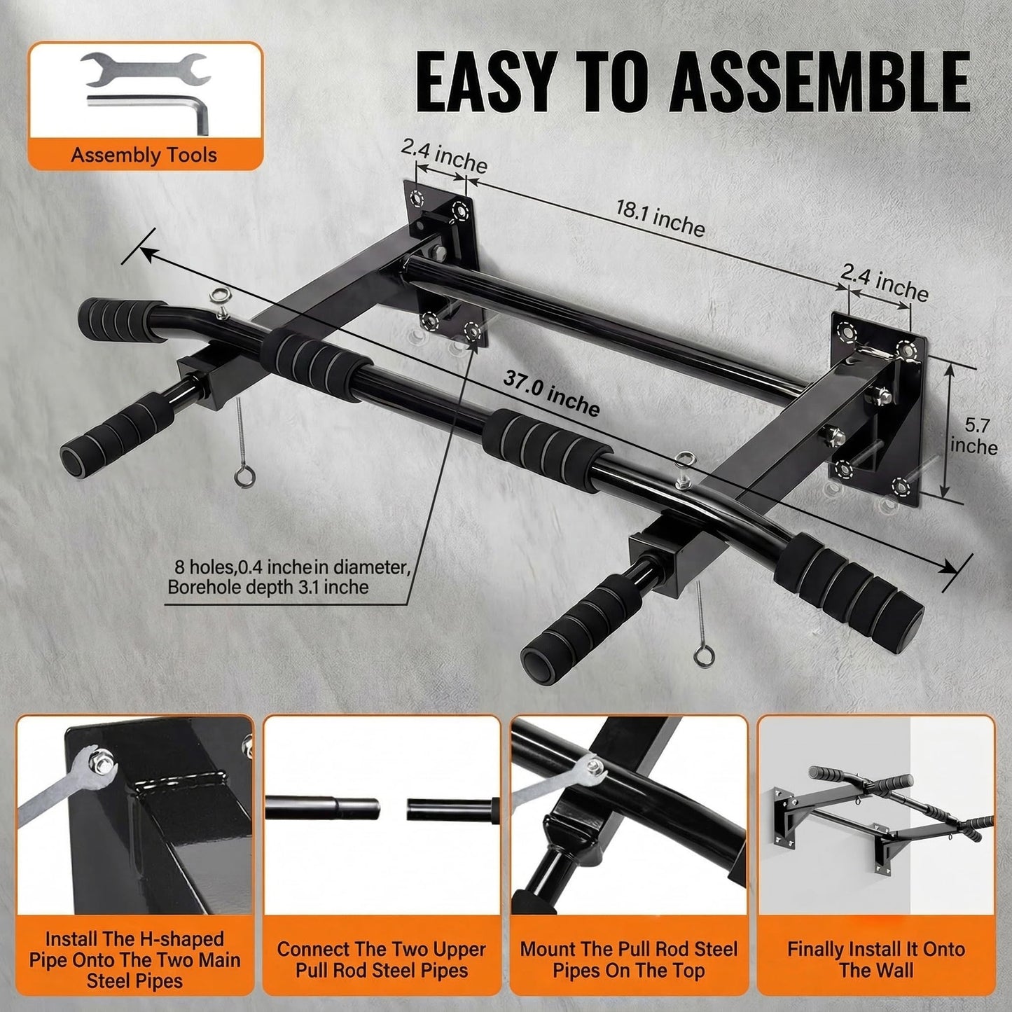 MEDETAYI Pull Up Bar Wall Mounted - Multifunctional Wall Mounted Pull Up Bar for Home Gym, Workout Strength Training Equipment, Chin-Up Bar with 2 Suspension Anchors