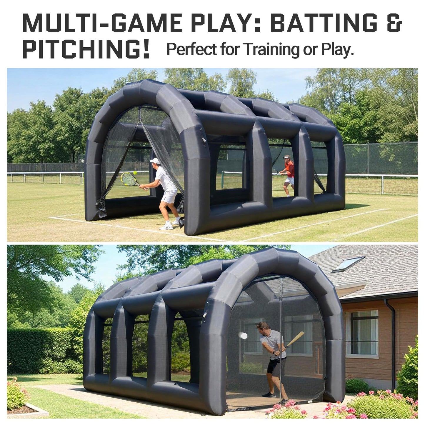 OZIS Inflatable Batting Cage for Baseball with Blower,Durable Inflatable Tennis Tent Baseball Softball Court Training Equipment Batting & Pitching Cage for Indoor/Outdoor Backyard Plays(Black
