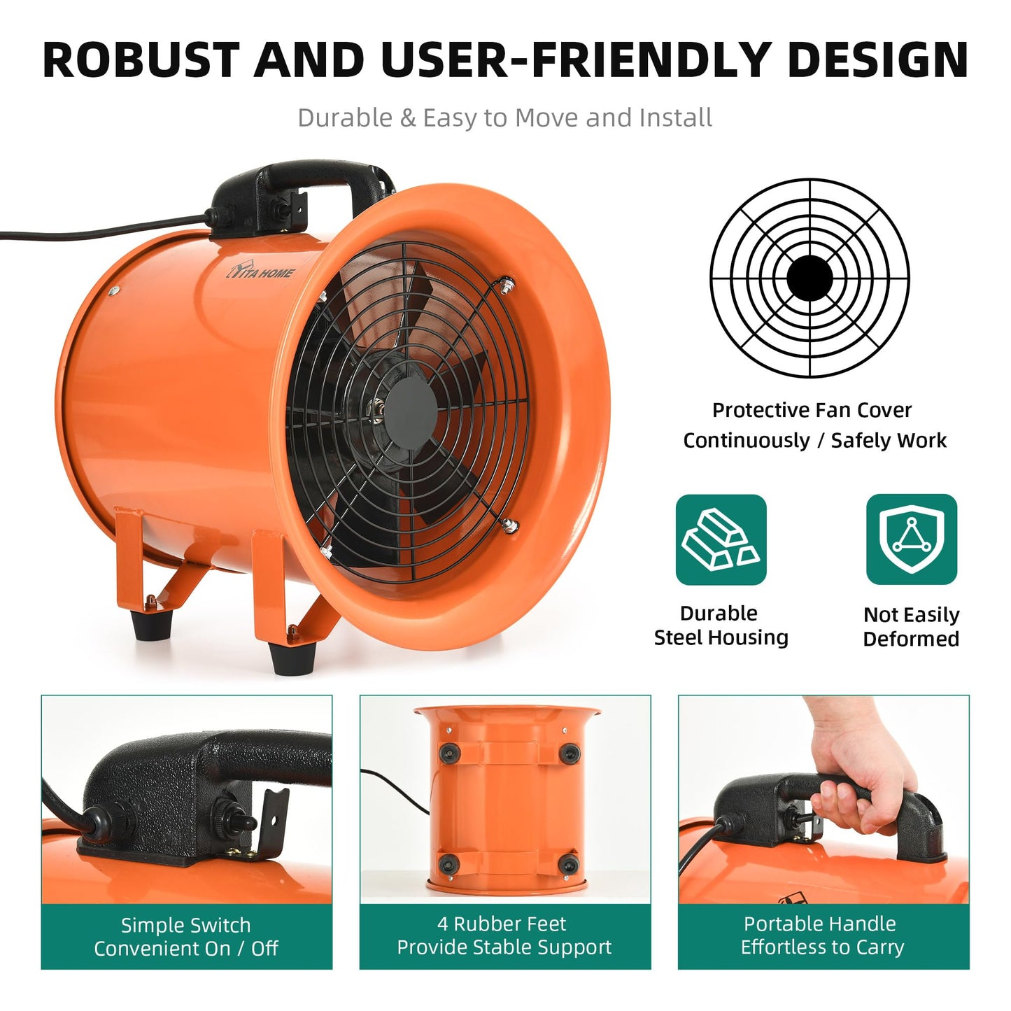 YITAHOME Exhaust Fan 12 Inch, Utility Blower Extractor Fan High Velocity, Portable Ventilation Fan with 16FT Ventilator Duct Hose for Industrial, Paint Booth