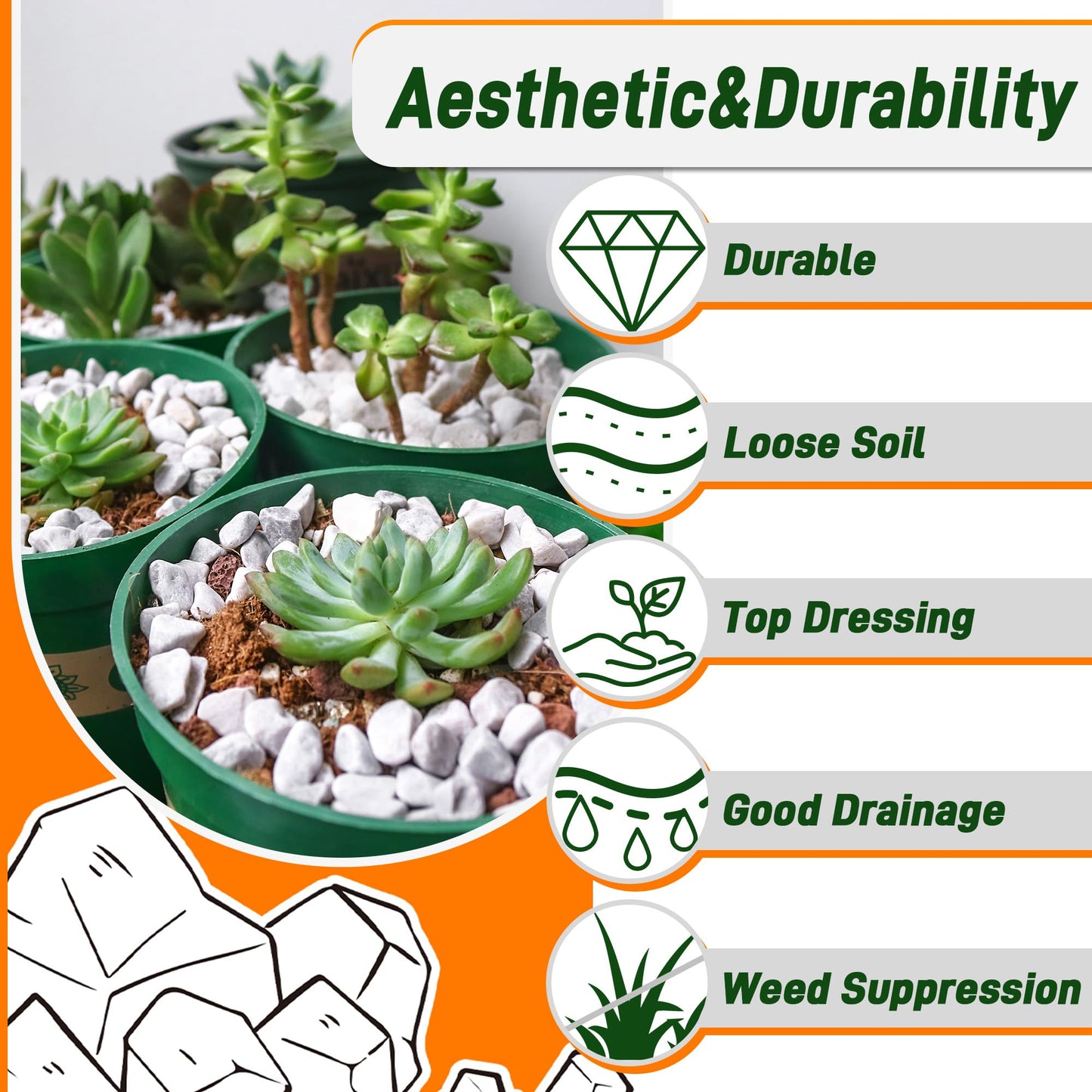 Quibbay 45LB Succulent Rocks, 1/4 Inch Polished Pebbles for Indoor Plants, Decorative River Rocks for Vases, Aquariums, Terrarium, Pea Gravel for Fish Tank, Drainage Rocks for Potted Plants, Grey