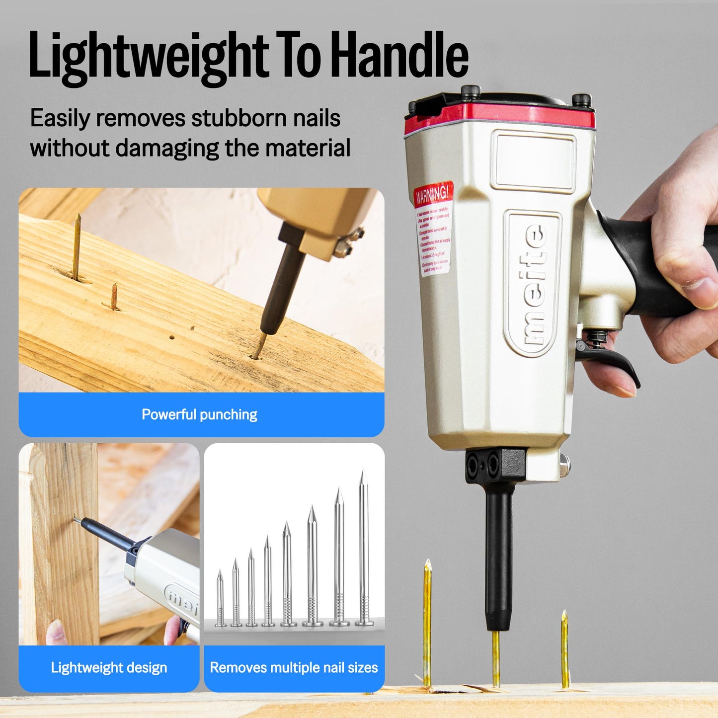 meite NP45 Pneumatic Nail Remover with 3 Inch x .120 Inch Framing Nails, Professional Heavy Duty Air Punch Nailer Denailer Gun and Electro-Galvanized Offset Round Head Framing Nails, 2,000PCS