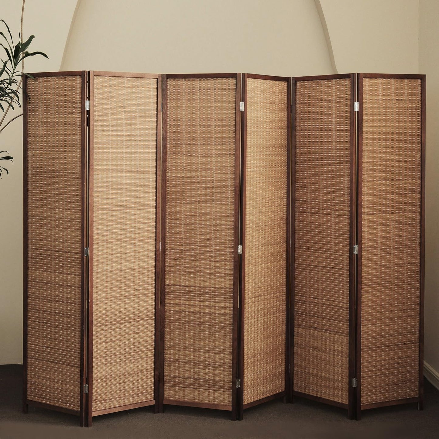 Furnnylane 6 Panel Bamboo Room Divider - 5.6 ft Tall Folding Privacy Screen for Room Separation, Natural Brown Freestanding Partition Wall for Home Office (67" H x 92.1" W)