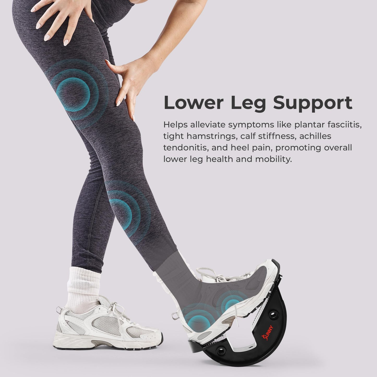 Sunny Health & Fitness Calf Stretcher and Foot Rocker for Plantar Tight Calves Relief Hamstring Ankle Strengthener Facetious Sling Stretch Fighter Stretching Device Mobility - NO. 108-GY