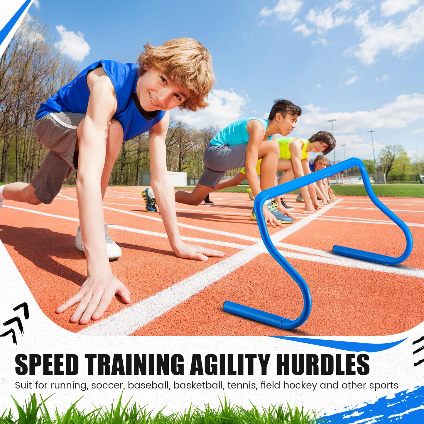 Seenelling 16 Pcs 12" Speed Agility Training Hurdles Large Size Detachable Agility Hurdles Hurdles Training Equipment Set for Athletes Soccer Basketball(Blue)