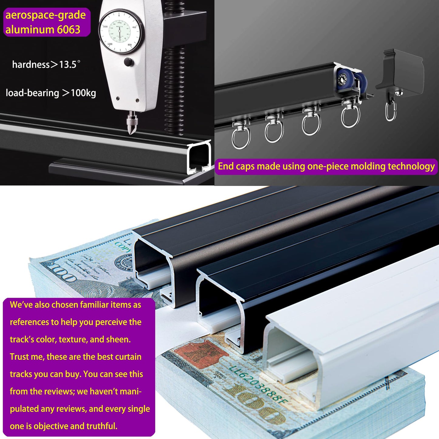 Ceiling Curtain Tracks Wall Mounting Curtain Rails Room Divider Sliding Curtain Rail With Silent Bearing Pulley (Black-2M(1M*2）)