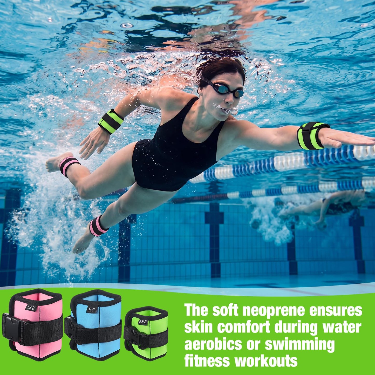 Arrowbash 3 Pairs Ankle Weights for Men Women 0.5lb/1lb/1.5lb Adjustable Swimming Ankle Wrist Weights Bands Set for Pool Aqua Cuffs Aerobics Fitness Jogging Walking Running Yoga(Pink Blue Green)