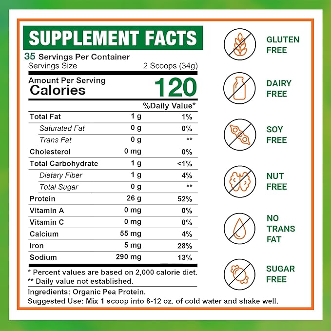 Zammex Organic Pea Protein Powder, 26g Proteins Per Serving,Plant Based 100% Vegan Canada Pea Powder, Gluten Free, Non-GMO,No Additives,Easy to Digest, 2.62lbs, Natural Flavor