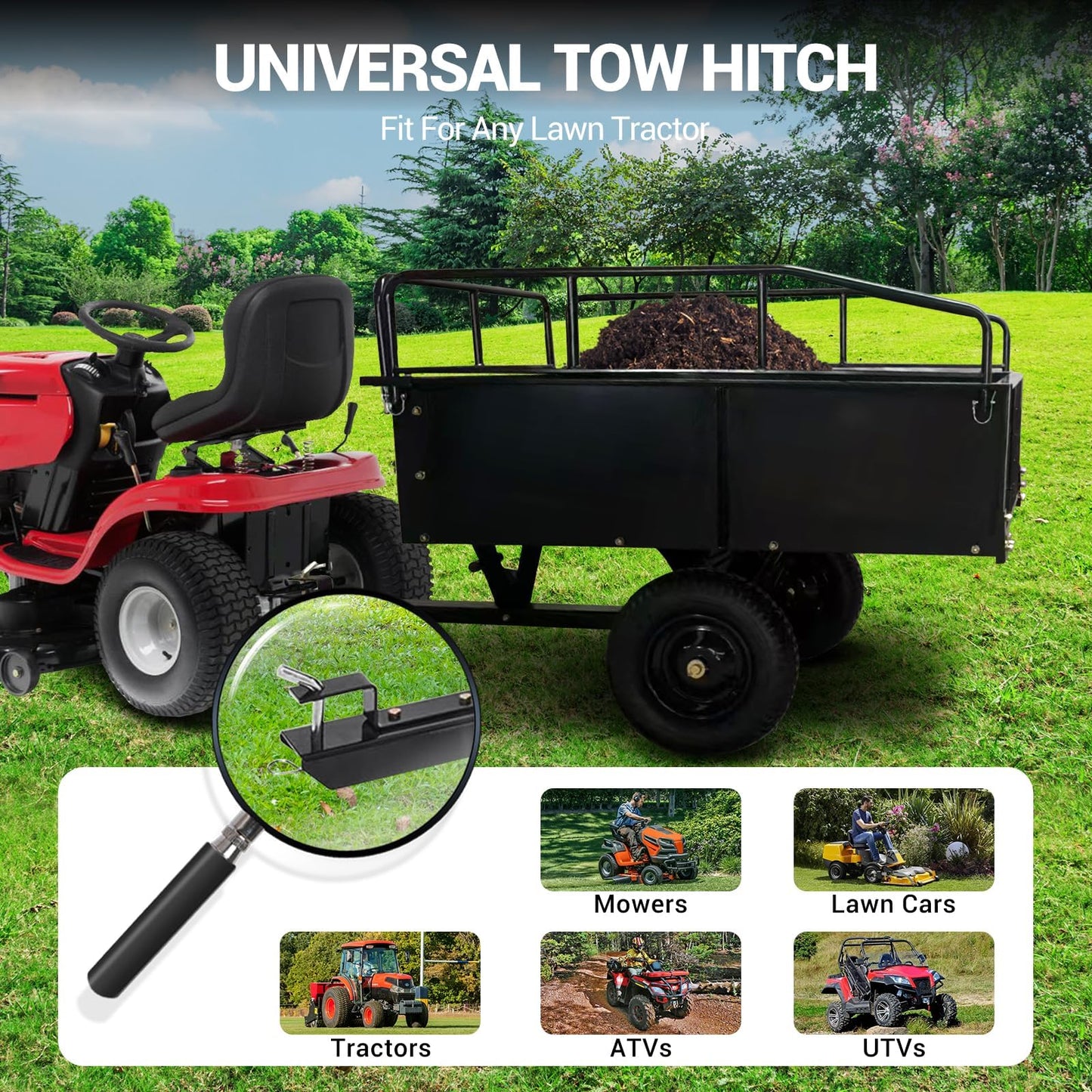 Garvee 750 LBS Garden Cart, 15 cu ft Heavy Duty Steel Dump Cart ATV Trailer with Removable Sides, Hand Pull or Foot Pedal Utility Trailer for ATV, UTV, Lawn Mowers and Tractors