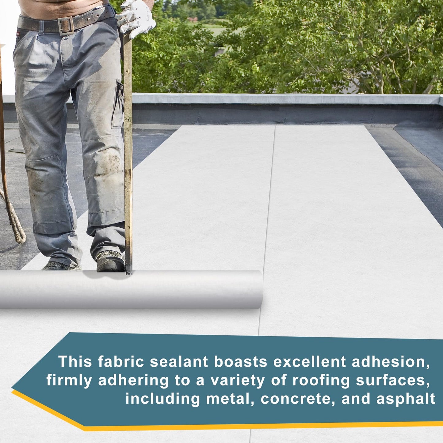 Maasechs Contouring Roof Reinforcement Fabric White, 40 in x 162 ft Elastomeric Roof Coating, Roofing Tool and Fabric Sealer to Reinforce Strength for Roofs