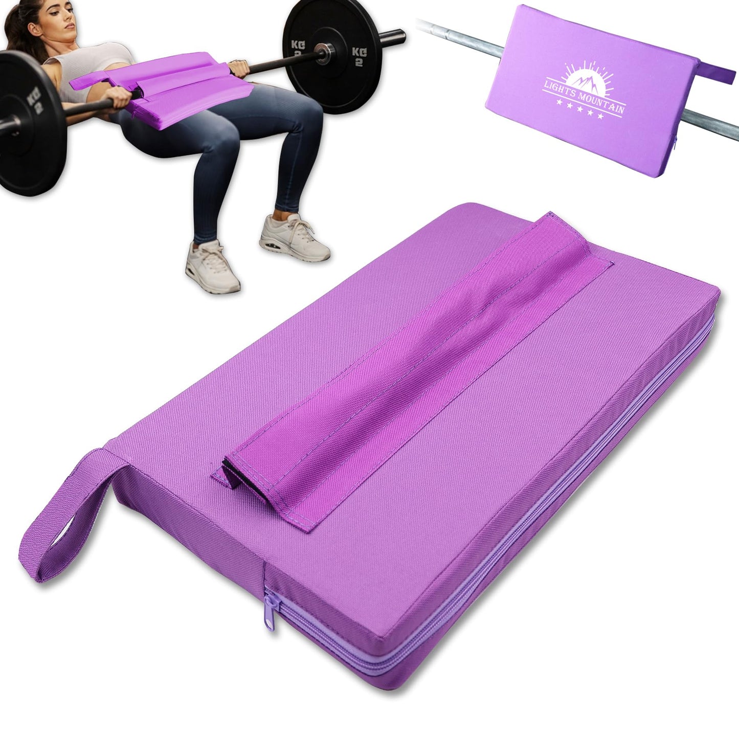 Lights Mountain Square Hip-Thrust Pad Protective Extra Thick Foam pad for Barbell Weightlifting Hip Thrusts and Glute Bridges Workouts Home Gym Equipment (Purple)