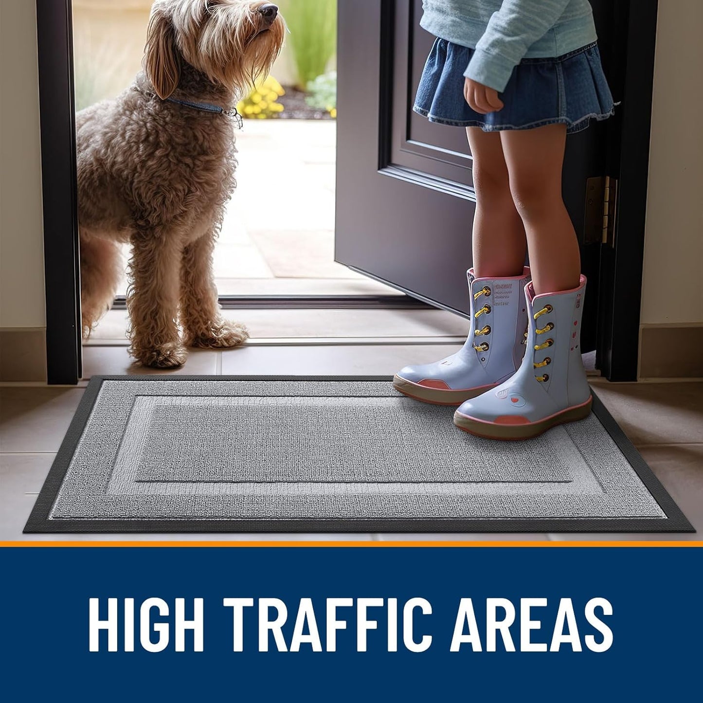 OLANLY Waterproof Front Door Mat - All-Season Indoor/Outdoor Doormat, Easy Clean, 71x23, Silver Gray