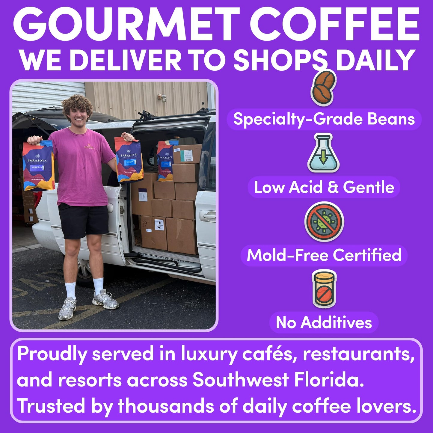 Sarasota Coffee Whole Bean Cubano European French Roast | Dark Roast Gourmet Coffee Beans | Low Acid, Mold Free, Specialty Grade Bulk Coffee Beans | 5lb (80 oz)