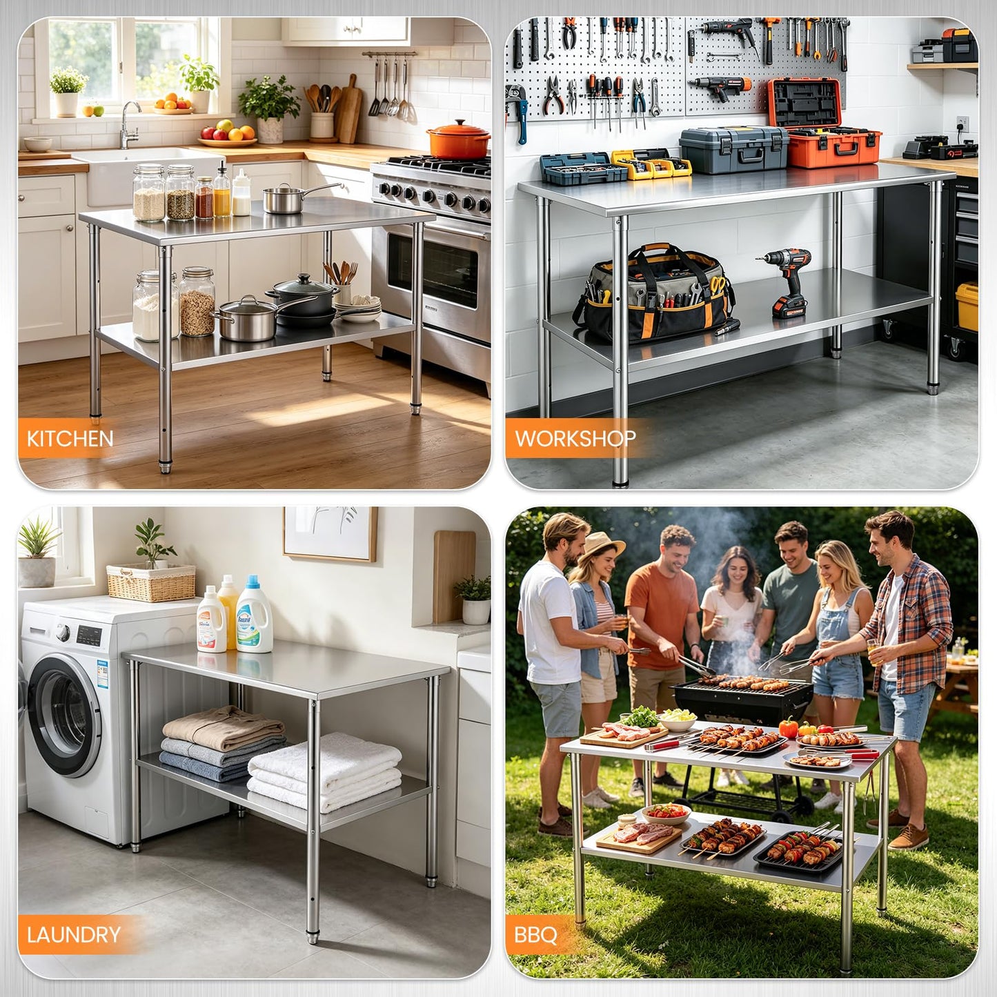 Kryonix Stainless Steel Work Table for Prep & Work 24x48 Inch, NSF Commercial Kitchen Heavy Duty Prep Table with Adjustable Undershelf for Kitchen, Restaurant, Home & Hotel