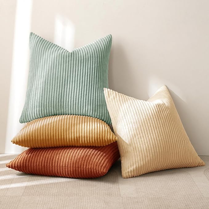 MIULEE Boho Farmhouse Throw Pillow Covers 20x20 Inch Set of 4 Modern Natural Decorative Cushion Covers Soft Corduroy Home Decor for Spring Couch Bed Sofa Living Room Teal-Rust Gradient Series