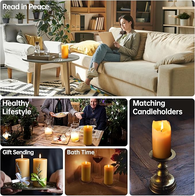 6 Packs Natural Beeswax Candles, 100% Pure Beeswax Pillar Candles for Emergency Prayer Home Decor, Bees Wax Candle for Relax, Smokeless & Dripless [2x4 inch]