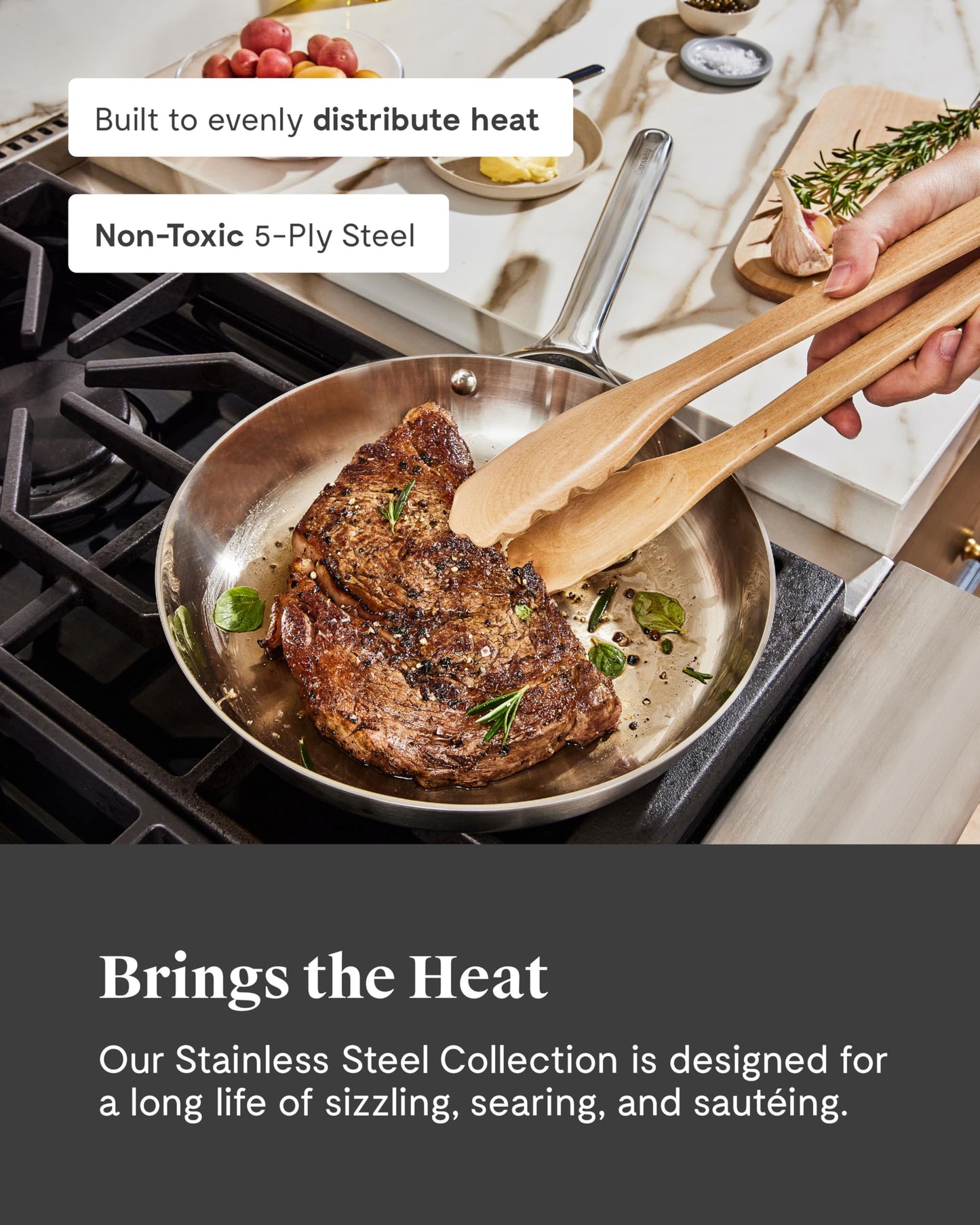 Caraway Stainless Steel Cookware Set – 12 Piece 5-Ply Stainless Steel Pots and Pans Set - Includes Fry, Sauce, Sauté Pan, Dutch Oven, and Space-Saving Storage - Non Toxic, PTFE & PFOA Free
