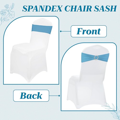 MDS Spandex Chair Sashes - Premium Stretch Covers with Buckle Slider for Weddings | Blue, Pack of 100