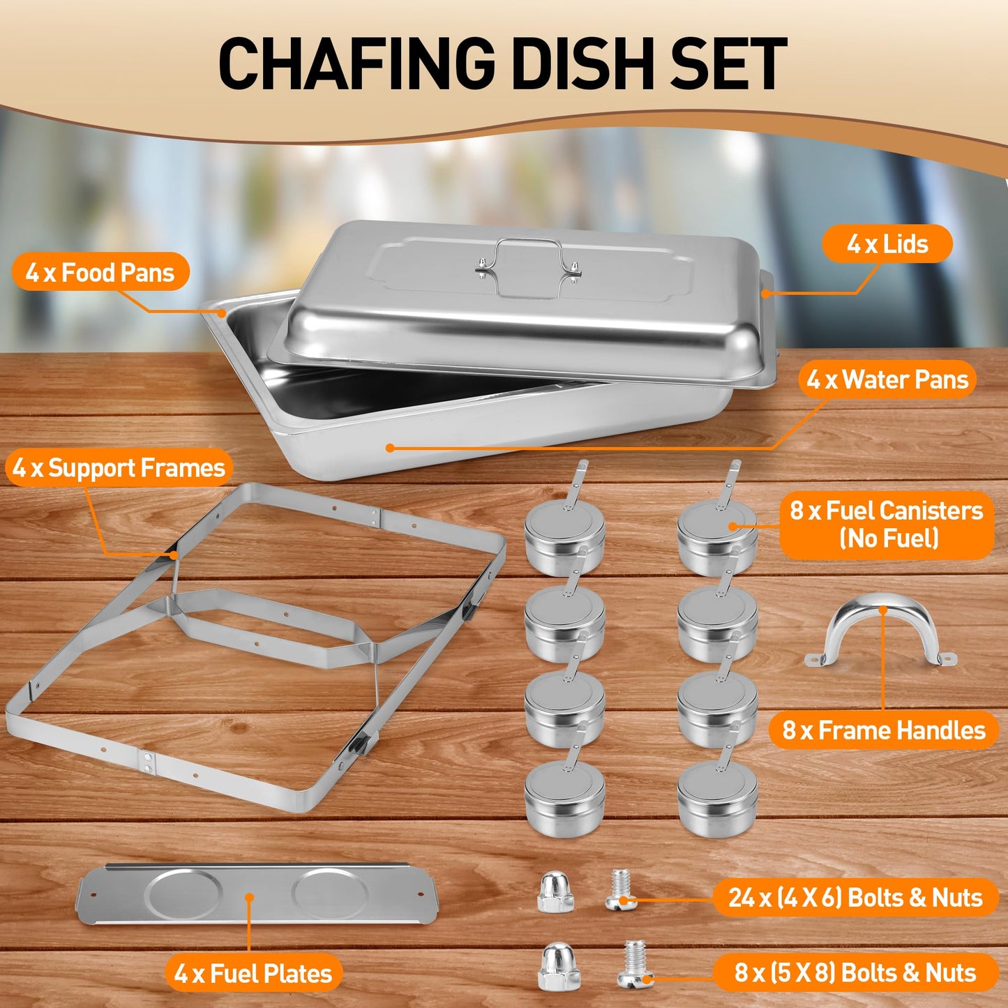 Rengue 9.5 QT Chafing Dishes, 4 Pack High Premium Stainless Steel Complete Set, Rectangular Chafing Dish Buffet Set, Heating and Cooling Chafing Dish for Gatherings Banquet, Buffet, Party, Wedding
