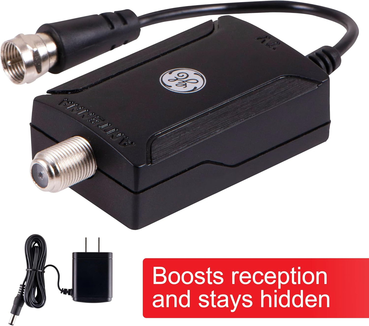 GE 42178 Indoor HD Digital TV Antenna Amplifier, Low Noise Antenna Signal Booster, Clears Up Pixelated Low-Strength