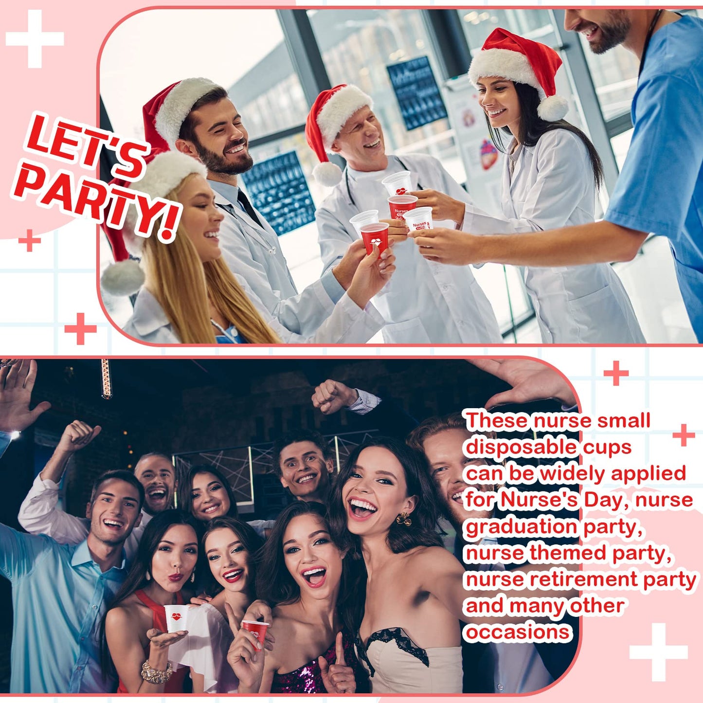 Lounsweer 100 Pcs Nurses Need Shots Too Mini Plastic Shot Glasses Nurse's Day 2 oz Small Plastic Cups Disposable Shot Cups for Nurse Birthday School Graduation Party Favors, Red, White