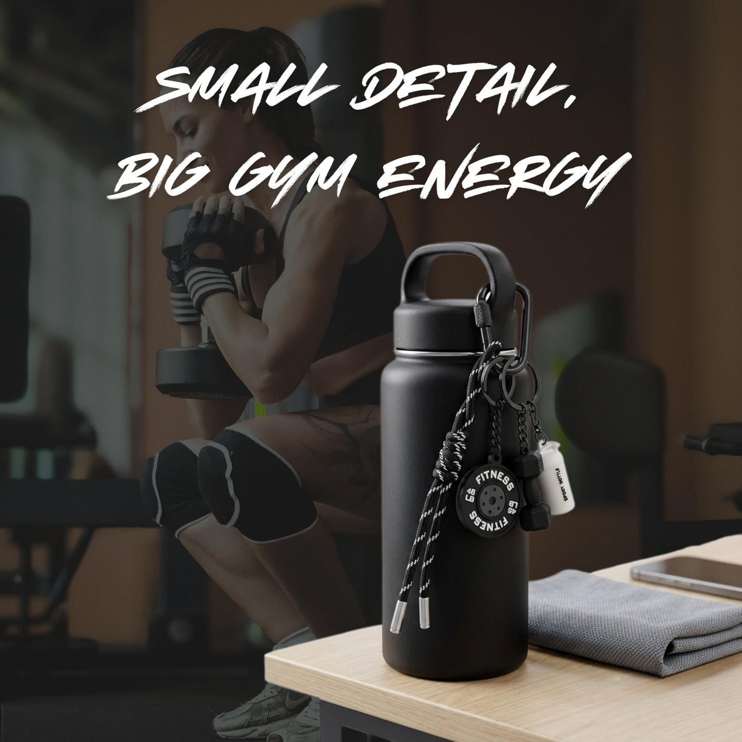 Fitness Keychain for Gym Lovers - Premium Gift for Fitness Enthusiasts (black)