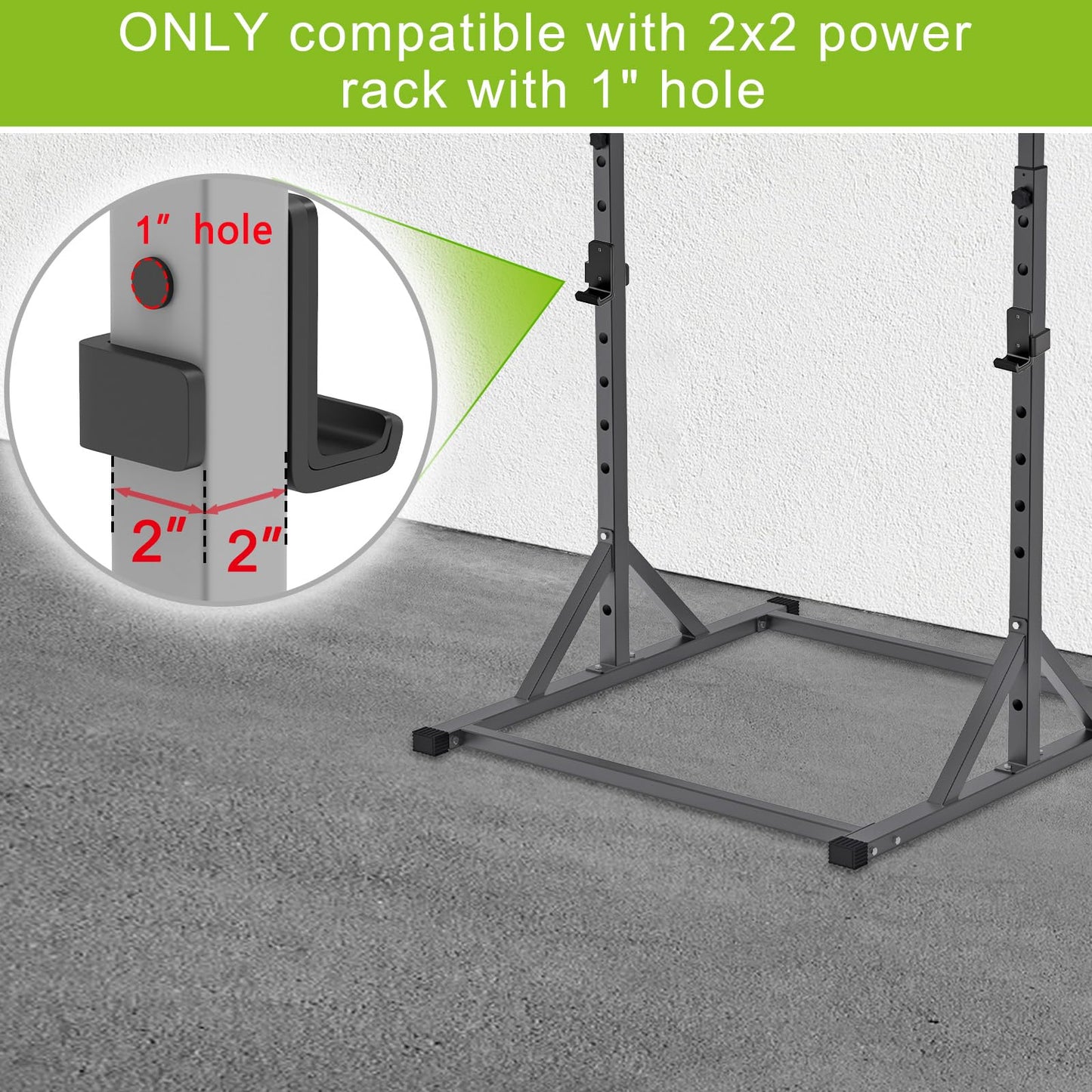 SELEWARE J Hooks for Power Rack, Heavy Duty Barbell J Cups for 2" x 2" Tube Squat Rack with 1" Hole, 1500lbs Capacity, Set of 2