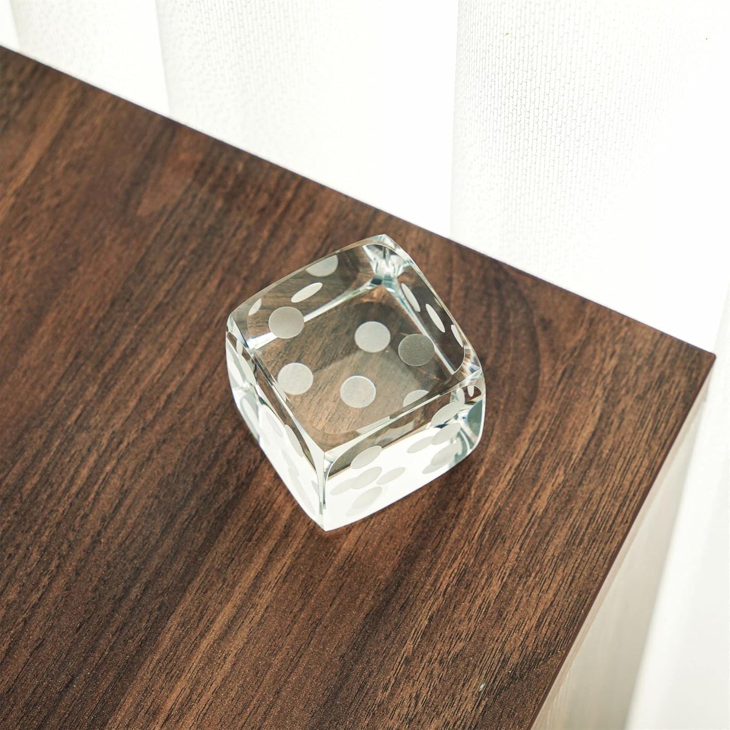 QFkris Glass Polyhedral Dice Block - Decorative 3D Laser Etched Crystal Art Cube | Clear Collectible Figurine