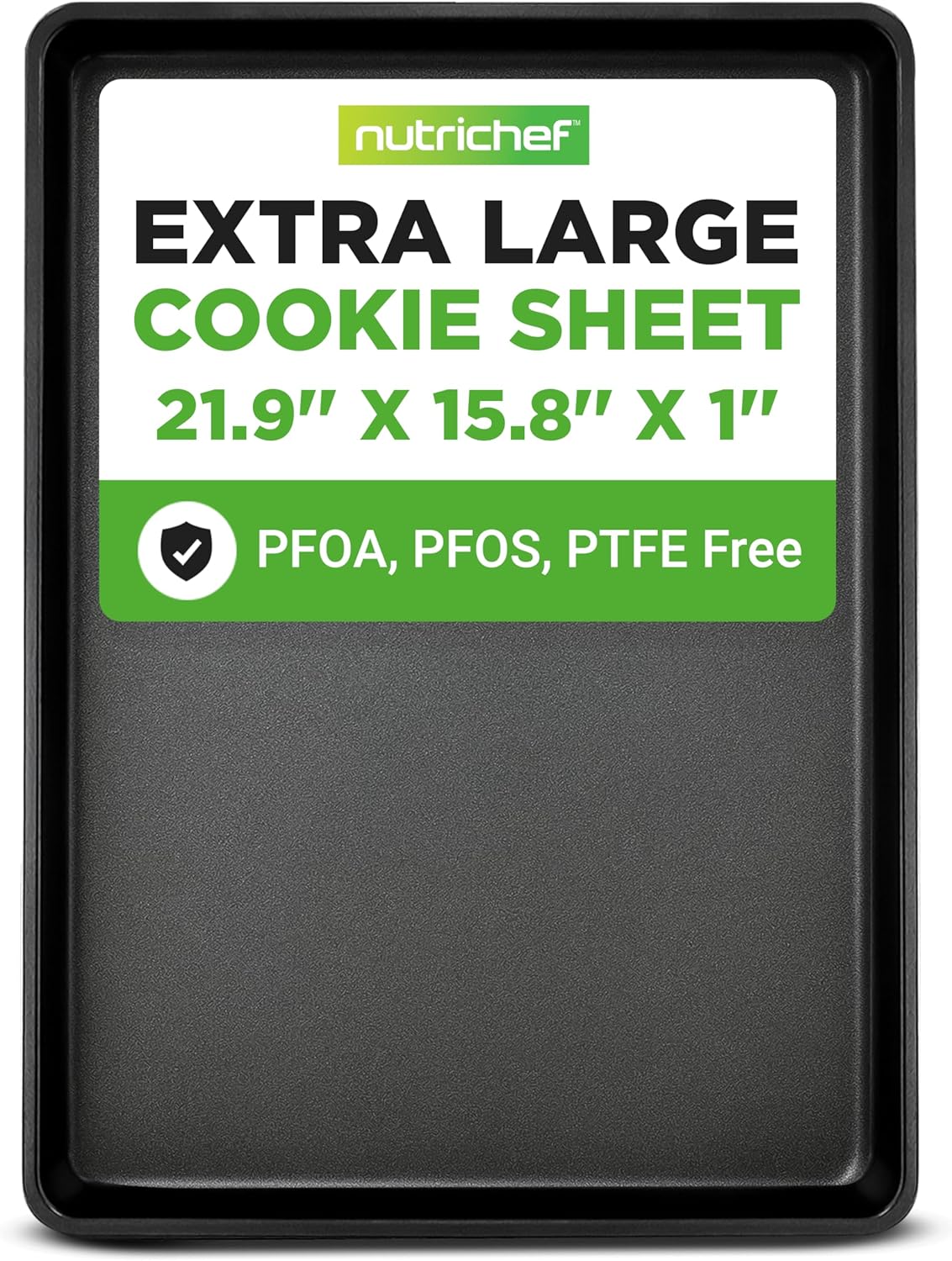 NutriChef Nonstick XL Cookie Sheet - Extra Large 22" x 16" Baking Pan for Cookies, Cakes & Pastries - Black
