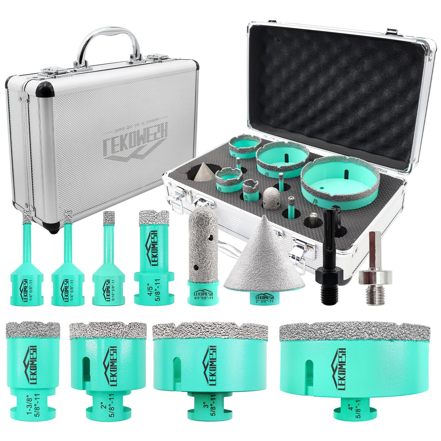 Tile Hole Saw Kit Diamond - LEKOMESH 6-100mm Diamond Core Drill Bits Set with 20mm Finger & 50mm Chamfer Bit & SDS/HEX Adapter for Porcelain Ceramic Marble Concrete Brick, 5/8"-11 Thread