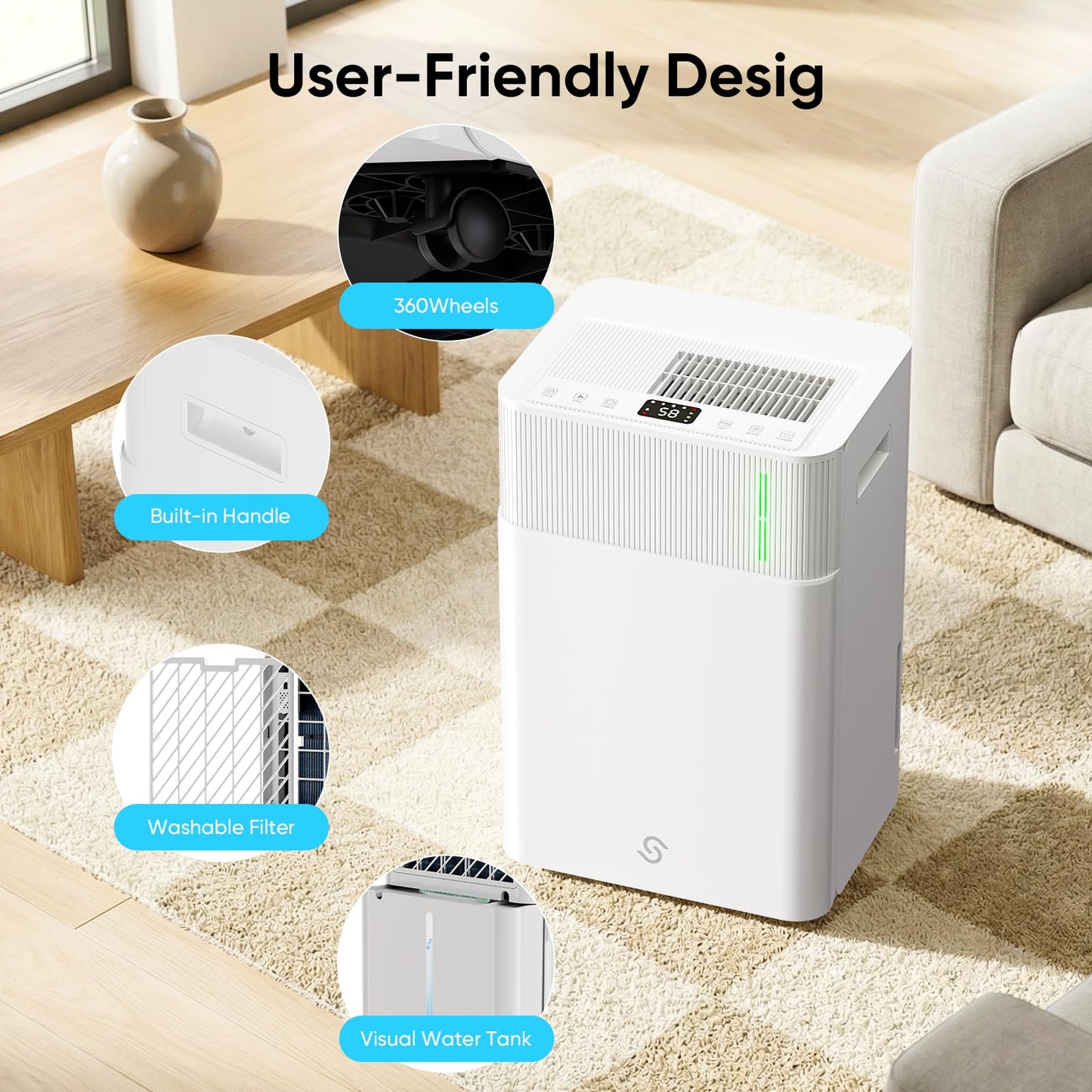 HUMLABS 52 Pints Dehumidifier for Home, 4500 Sq. Ft Dehumidifier for Basement with Drain Hose, 3 Modes, Ultra Quiet, Auto Defrost and 24HR Timer, for Bedroom, Garage, RV and Large Room