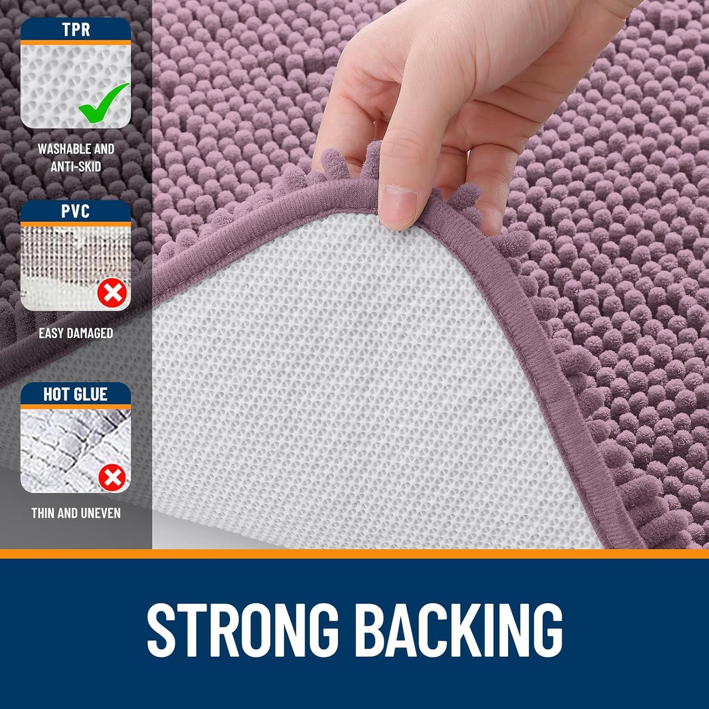 OLANLY Bathroom Runner Rugs - Soft Absorbent Chenille Bath Mat with Rubber Backing | 47x24 Deep Plum