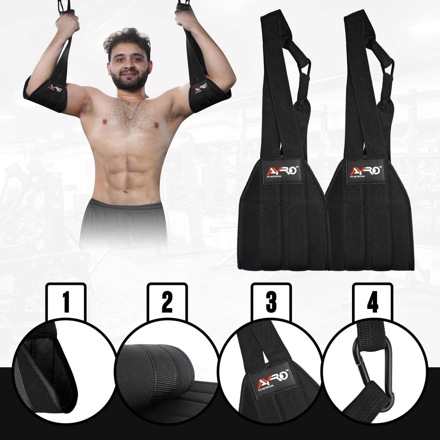 AYRO Fitness Hanging Ab Straps for Pull up Bar, Exercise Straps For Core Strength Training, Abdominal Sling Straps For Ab Swing & Leg Raises, Gym Hang Bar Straps For Men & Women, Abs Equipment For GYM & Home