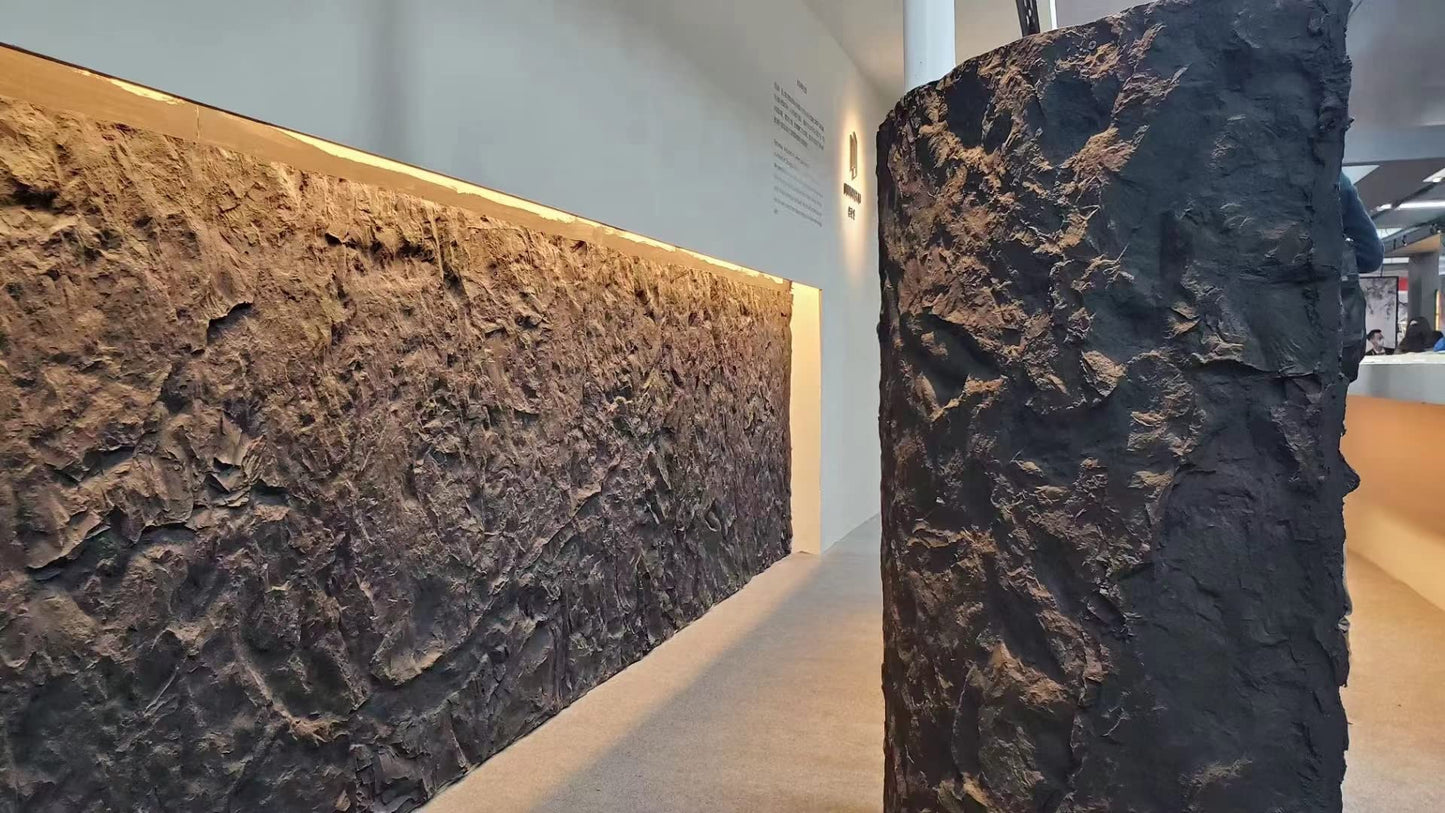 Faux Split Rock Panel Imitation Stone 3D Brick Resin Wall Panels DIY for Interior, Exterior Wall Decoration, Faux Stone Tiles Pack of 4 Tiles (Matte Black)