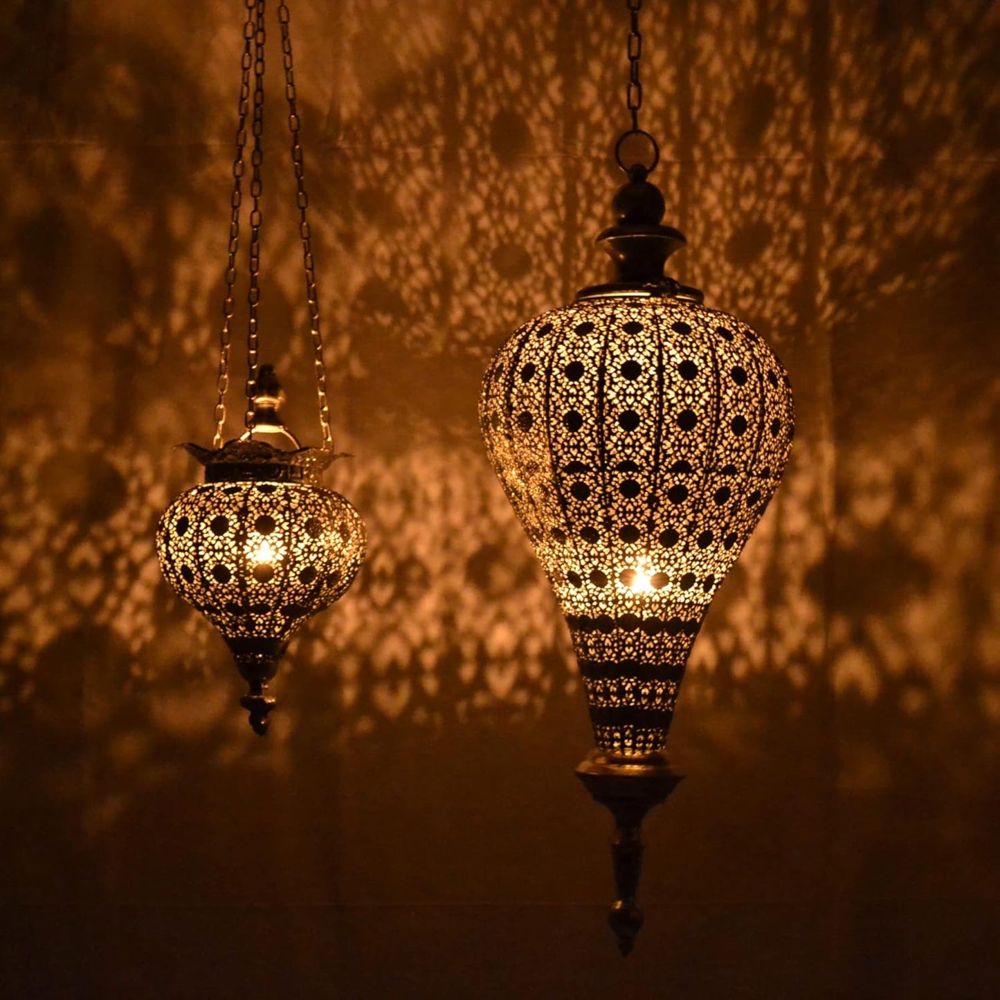 Westcharm Antique Silver Moroccan Lantern - Elegant Metal Hanging Pendant Light for Indoor/Outdoor Use - Small