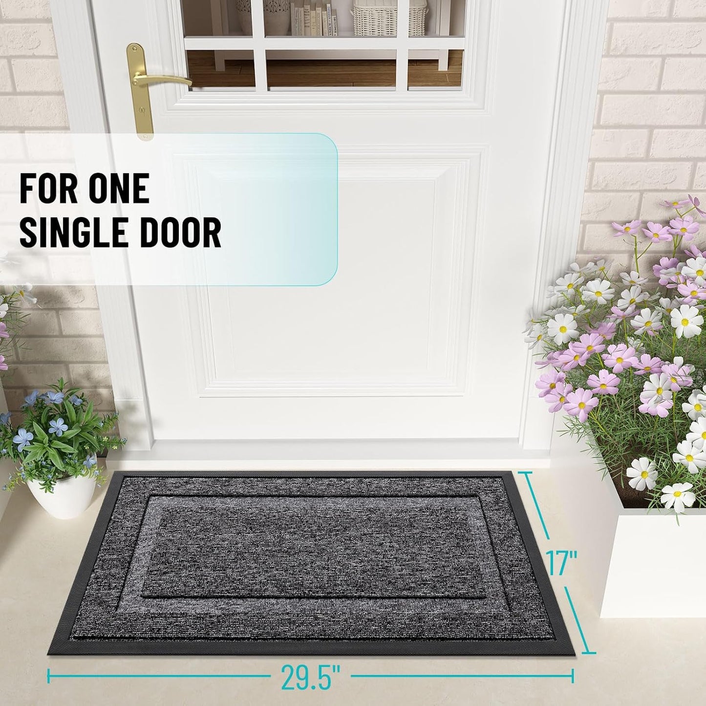 OLANLY Indoor Outdoor Front Door Mat - Waterproof All-Season Doormat | Sturdy Rubber, 59x23, Black & White