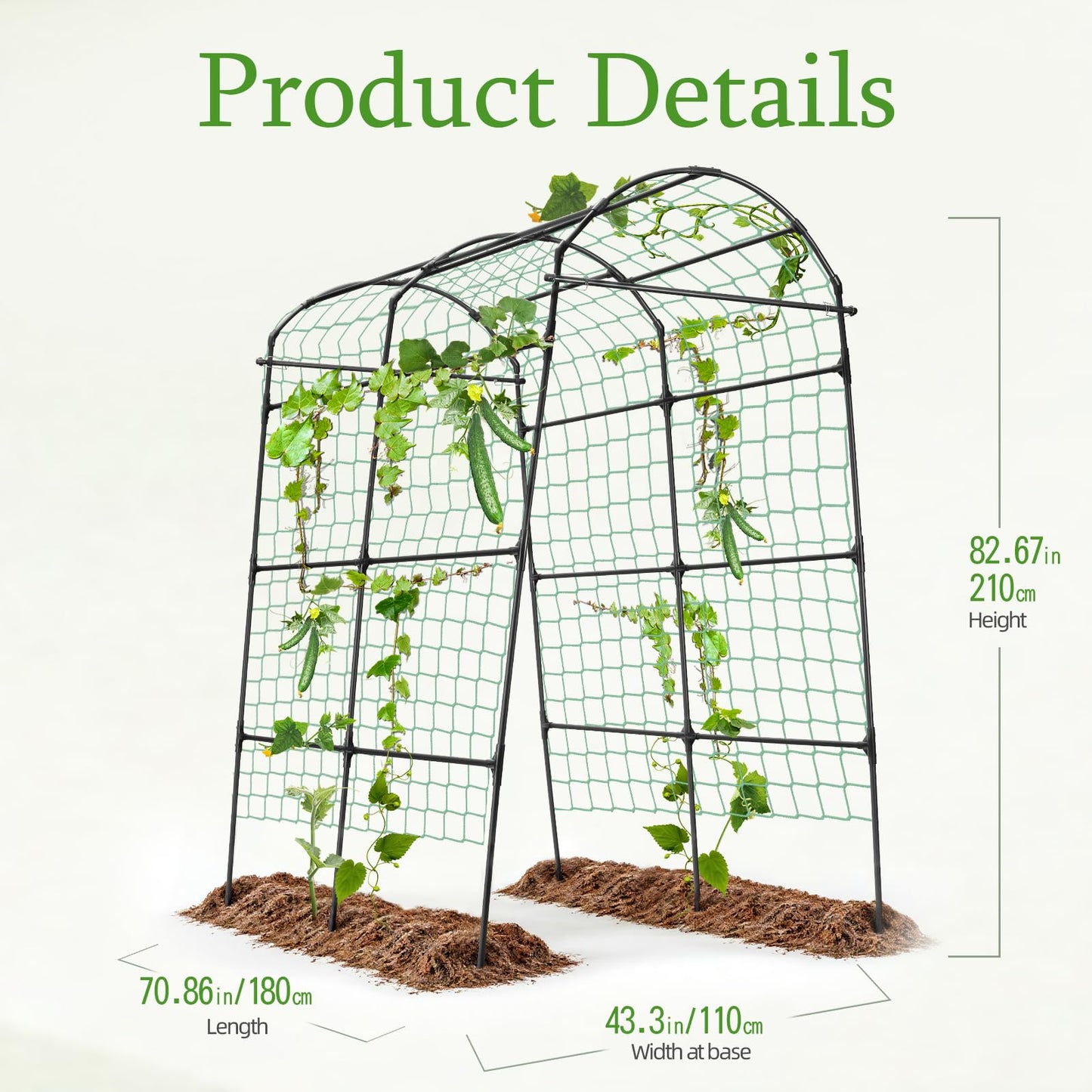 Yotoworth Garden Arch Arbor Trellis for Climbing Plants Outdoor, 7.8 ft Extra Tall Cucumber Trellis Raised Bed Climbing Vine Plant Support, Grape Vegetable Tomato Pumpkin Peas Bean, Black
